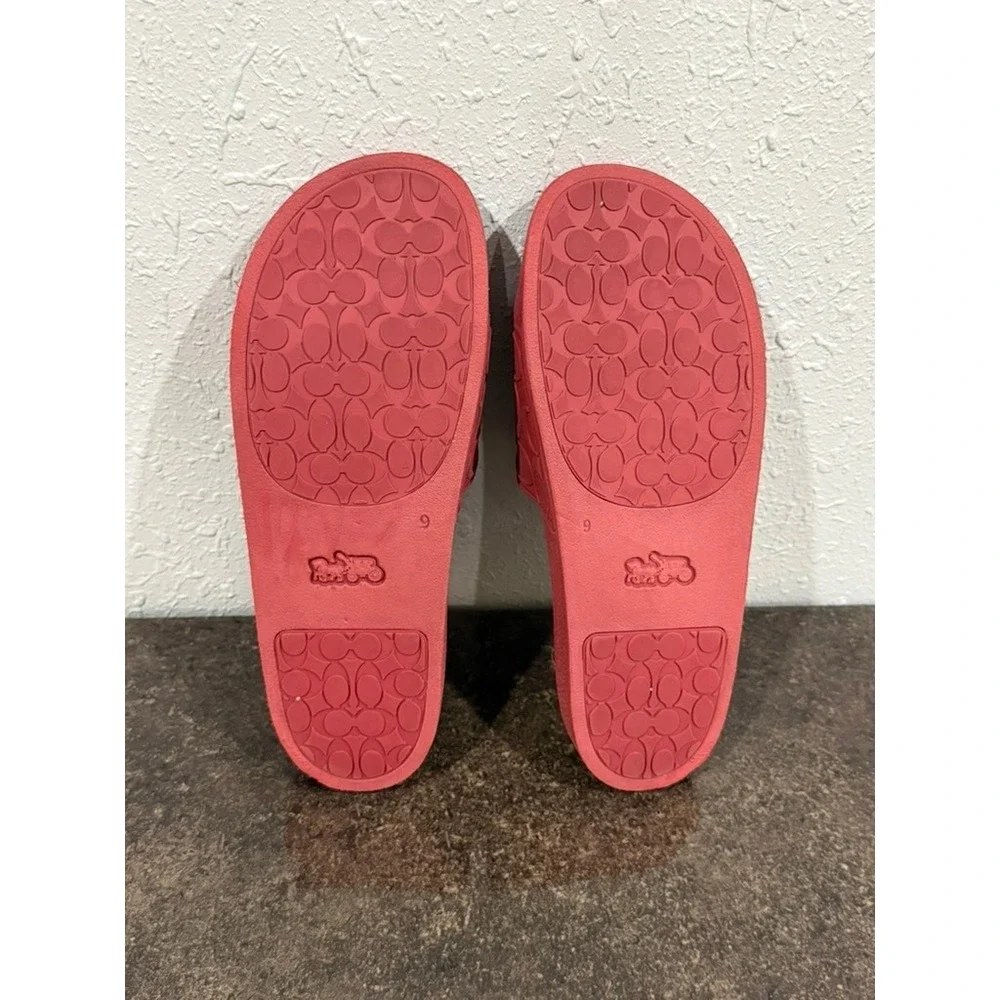 Coach Pool Slides Men's Size 9D Red‎ Signature Monogram C7092